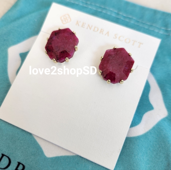 Kendra Scott Morgan Gold Stud Earrings in Raspberry Labradorite NWT - Picture 2 of 4